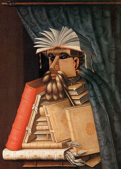 Das Bild zeigt das Gemälde Der Bibliothekar von Guiseppe Arcimboldo